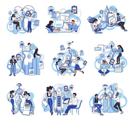 Fototapeta premium Team solving problems. Discussion of idea Creative mind, brainstorm Productivity, effectiveness Intelligence and knowledge development with brain performance Problems research and discover new idea,