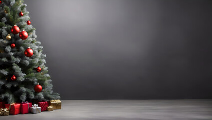  Christmas tree on gray background, Empty Copy space, Generative AI
