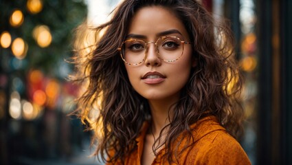 Obraz premium A woman wearing glasses and a yellow shirt