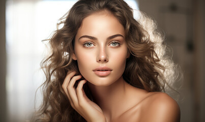 Naklejka premium Flawless Beauty: Young Woman with Perfect Health Skin