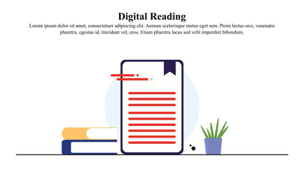 Illustration concept of reading books online.