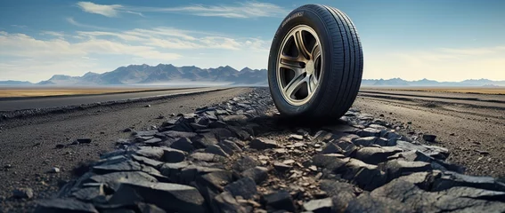 Fotobehang Car Tire on highway © Ariestia
