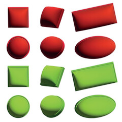 Set of empty colorful 3D buttons. Vector illustration of isolated rd and green objects.