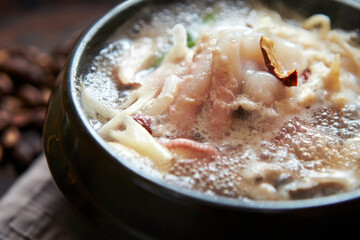 Boiling soup in a pot