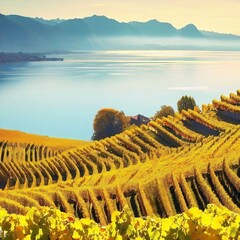 Fototapeta premium vineyard flower with trees and sky by Ai