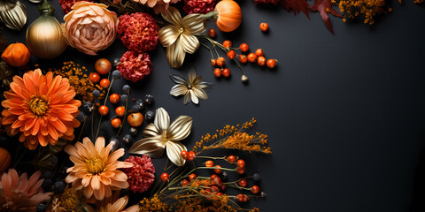 Harvest Harmony - Autumn Leaves and Flowers for Thanksgiving Greetings and Celebrations