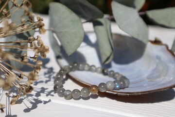 Bracelet from labradorite beads. Jewelry made from natural minerals.