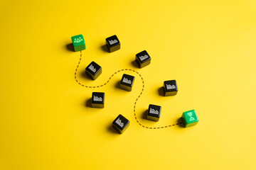The team succeeds in times of crisis. Team cooperation for success. Movement towards the goal, win...