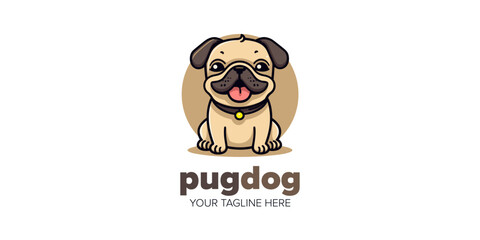 Enchanting Cute Kawaii Pug Mascot: Hand-Drawn Cartoon Logo for Pet Store, Pet Shop, Toys, Food, and More