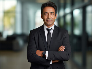Fototapeta premium Confident Mature Businessman in Modern Office Setting. Created with Generative AI technology