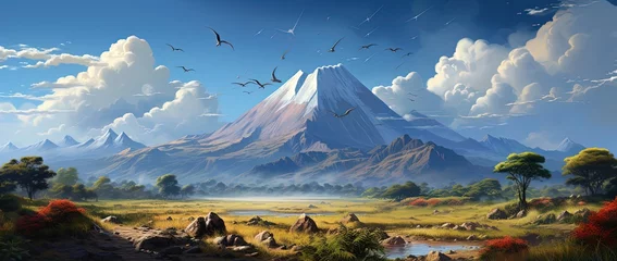 Foto op Plexiglas Dinosaurus realistic dinasours with mountain background
