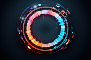Futuristic colorful circular graphic with neon lines. Abstract tech concept. Concept of digital design and modern technology.