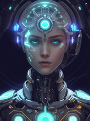 portrait of a cyborg robot with human face