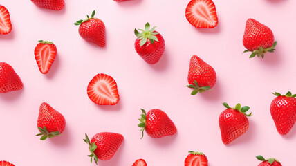 Berry Blush Symphony: An Enchanting 3D Abstract Background of Fruity Strawberry Chunks and Slices on a Delicate Pink Minimalist Canvas