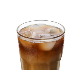 Glass of ice coffee on white background