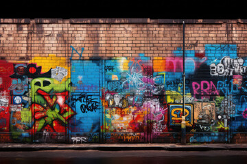"Colorful Urban Graffiti on Textured Brick Wall"

