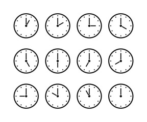 Clock Icons With Different Times. Clock icon vector illustration