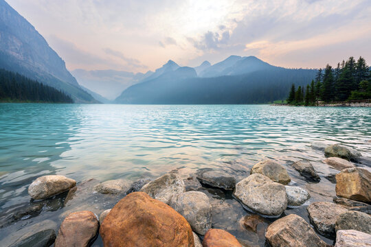 Lake Louise.Beautiful Nature and Tranquility.Banff National Park, Canadian Rockies, Alberta, Canada...Banff National Park, Alberta, Canada