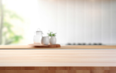 Fototapeta na wymiar wooden tabletop in kitchen