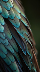 Fototapeta premium close up of colorful animal feathers. Post-processed generative AI