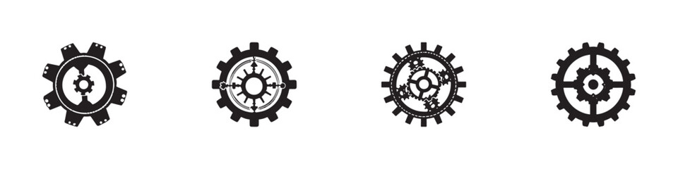 Steampunk mechanical gears icon Monochrome icon, white background, minimal design.
