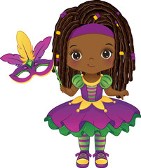 Vector Cartoon Mardi Gras Black Girl