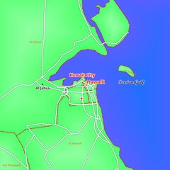 Illustrated Map of Hawalli City in Kuwait in green