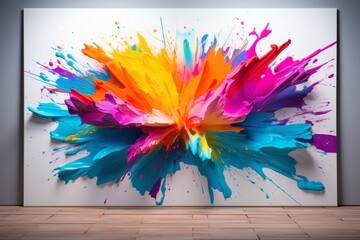 Photo of a vibrant and captivating painting displayed on a pristine white wall created with Generative AI technology