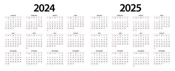 Calendar 2024, calendar 2025 week start Sunday corporate design planner template.