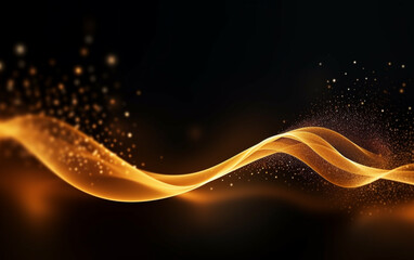 Black and Gold wallpaper background, Abstract background orange particle. Abstract gold color digital particles wave with bokeh