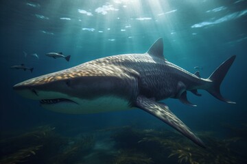 Illustration of a realistic tiger shark. Generative AI
