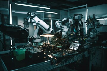 Fototapeta na wymiar New robotics tech in modern lab. Generative AI
