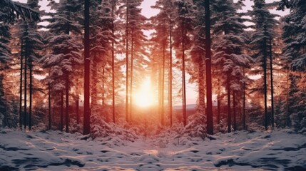 Obraz premium Exotic view of snow-capped forest on a frosty day. created with Generative AI technology