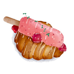 a piece of croissant with a raspberry ice cream on top
