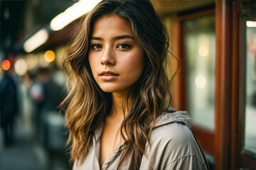 Fototapeta premium Radiant Harmony: Cinematic Capture of an Asian-European Half-Caste Vision