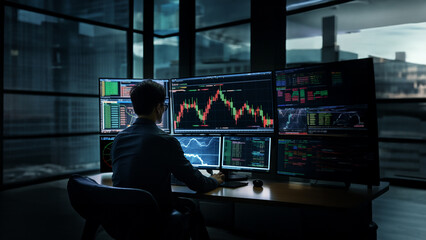 Fototapeta na wymiar asian businessman executives finance analysis stock trading monitoring progress