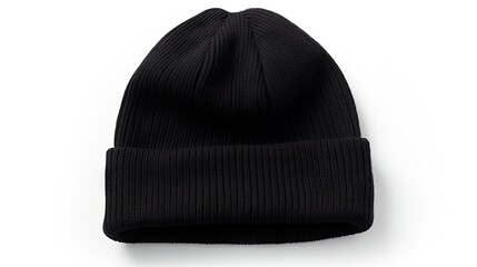 Black men's knitted hat isolated on white background. created with Generative AI technology