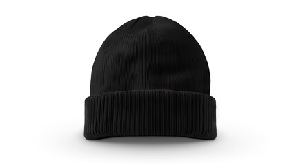 Black men's knitted hat isolated on white background. created with Generative AI technology