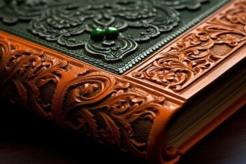 Close-Up of Vintage Embossed Leather Book Cover