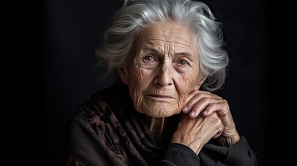 Grandma old lonely woman. Closeup portrait of an elderly woman created with Generative AI technology