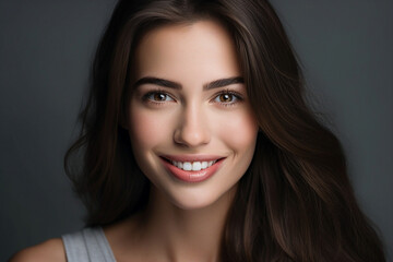 Naklejka premium Generative IA closeup picture of young girl natural appearance isolated over gray color background