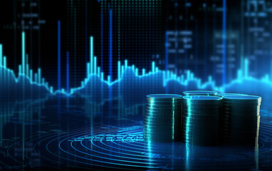 blue money business graph finance chart diagram on economy 3d coin background