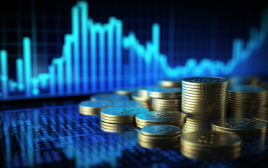 blue money business graph finance chart diagram on economy 3d coin background