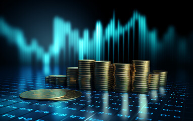 blue money business graph finance chart diagram on economy 3d coin background