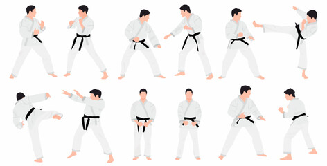 Fototapeta na wymiar set of Karate people vector illustration. Karate player in different action pose. Combat skill for self defense. flat vector illustration. 
