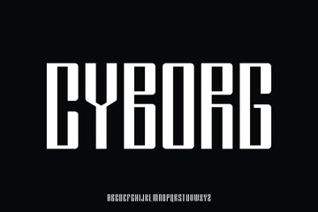 Modern decorative condensed typeface display font vector. Futuristic geometric typography style