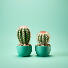 Cute cactus plants in blue pots