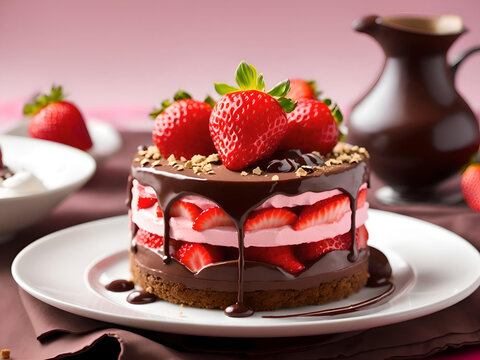 Strawberry dessert gourmet sweet food chocolate indulgence, Generative AI