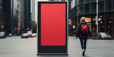 display blank clean screen or signboard mockup for offers or advertisement in public area with people walking