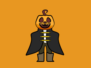 Ghost Knight vector, the Headless Horseman from lore, and a head pumpkin carved for Halloween, isolated on background.